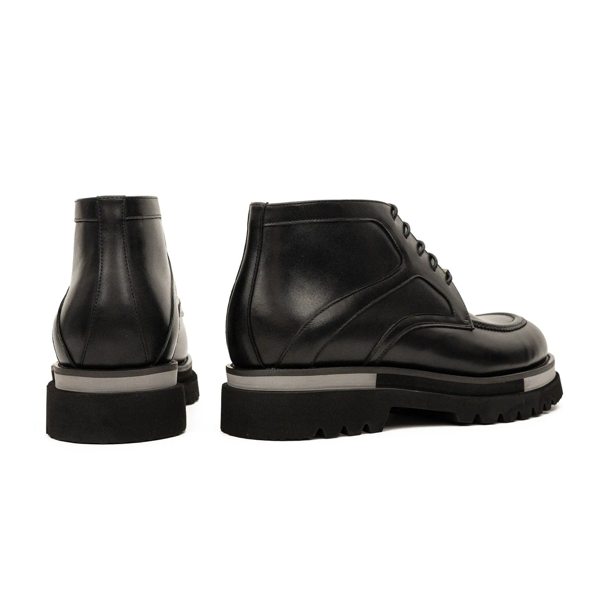Black Leather Lace-Up Ankle Boots