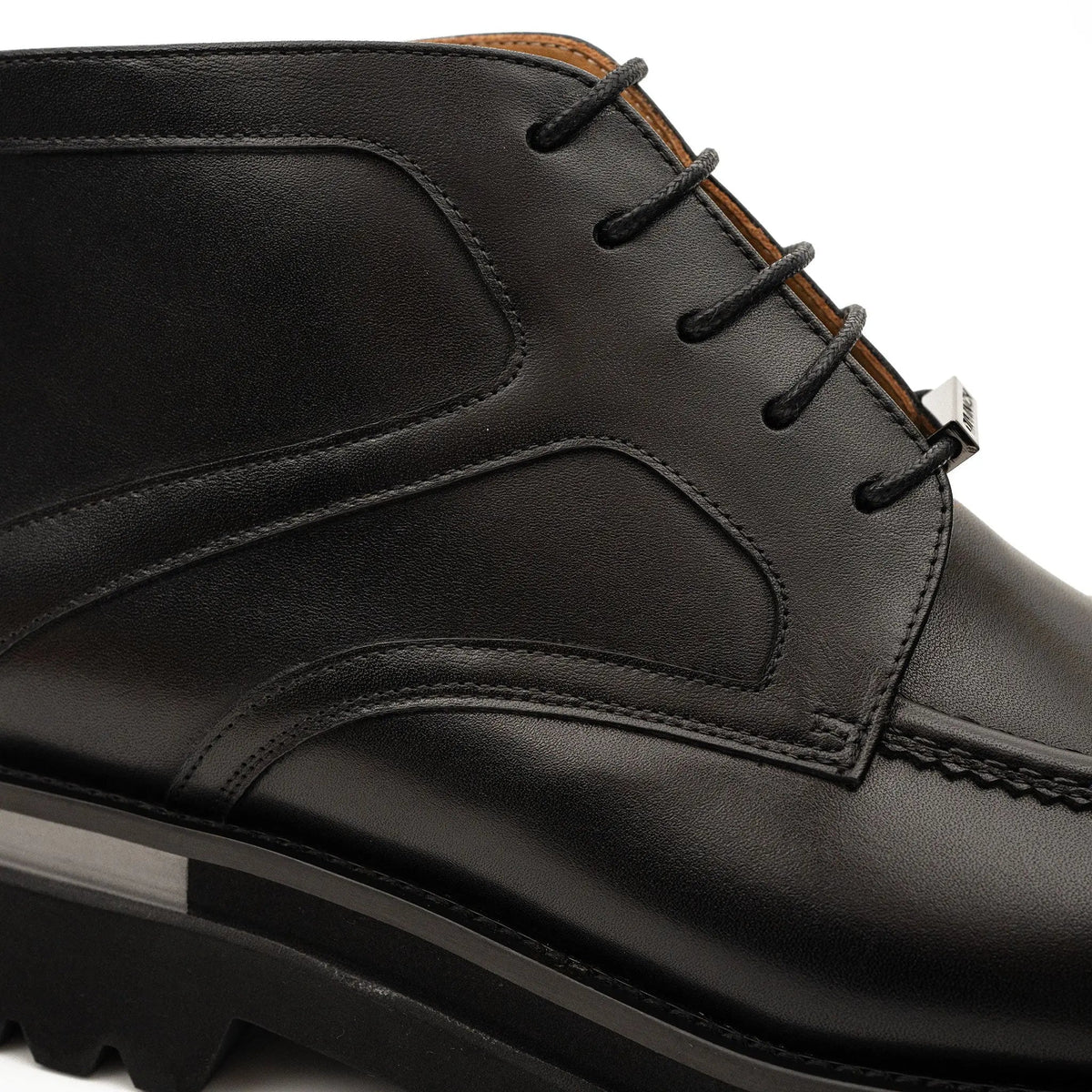 Black Leather Lace-Up Ankle Boots