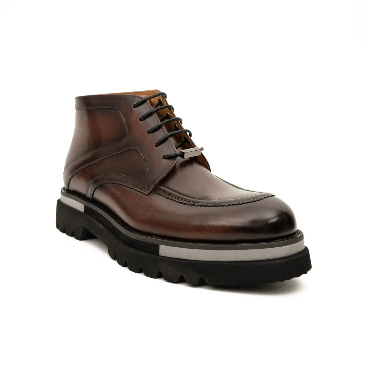 Brown Leather Lace-Up Ankle Boots