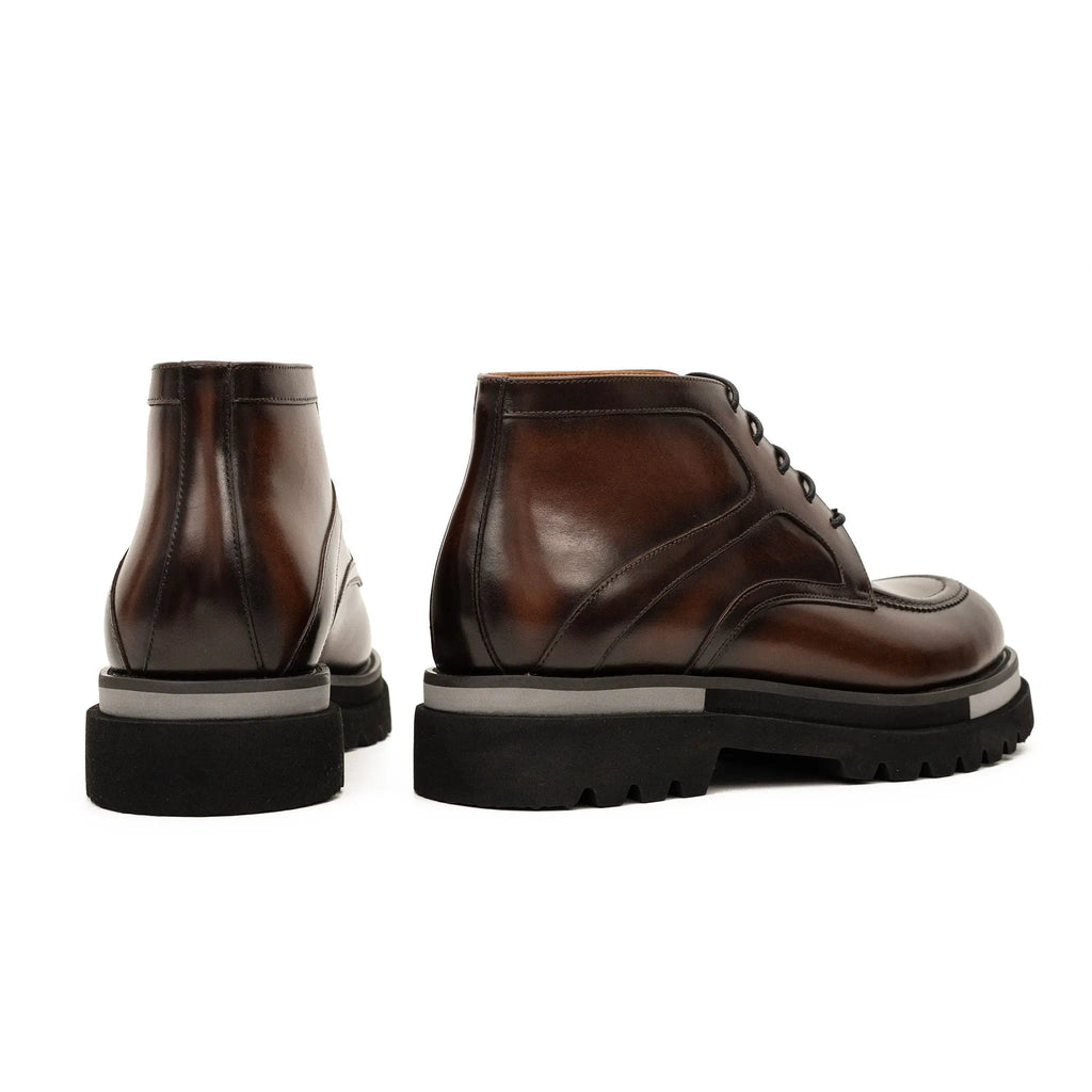 Brown Leather Lace-Up Ankle Boots