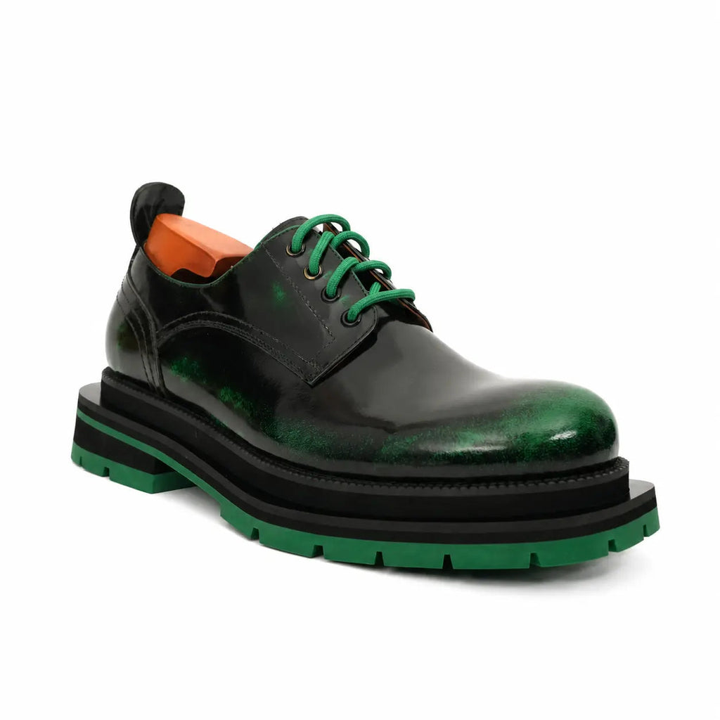 Black-Green Leather Platform Derbies