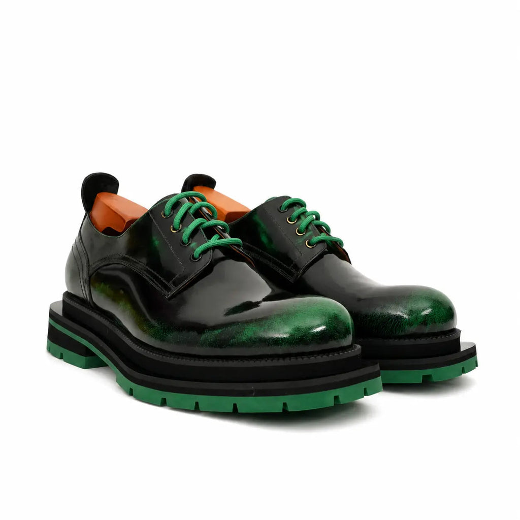 Black-Green Leather Platform Derbies