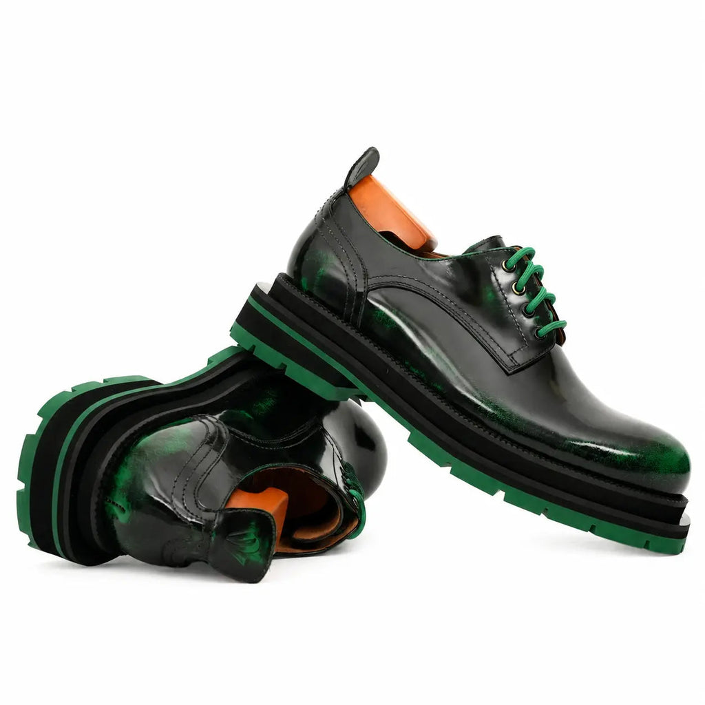Black-Green Leather Platform Derbies