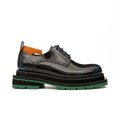 Black Blue Patent Derby with Green Lug Sole