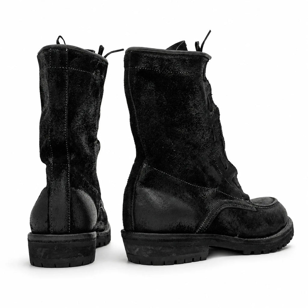 Black Textured Zip Lace-Up Boots
