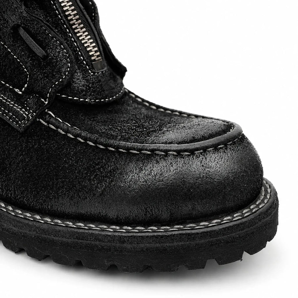 Black Textured Zip Lace-Up Boots