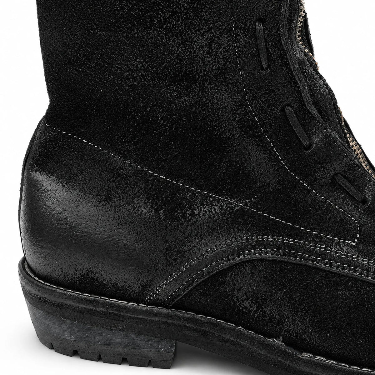 Black Textured Zip Lace-Up Boots