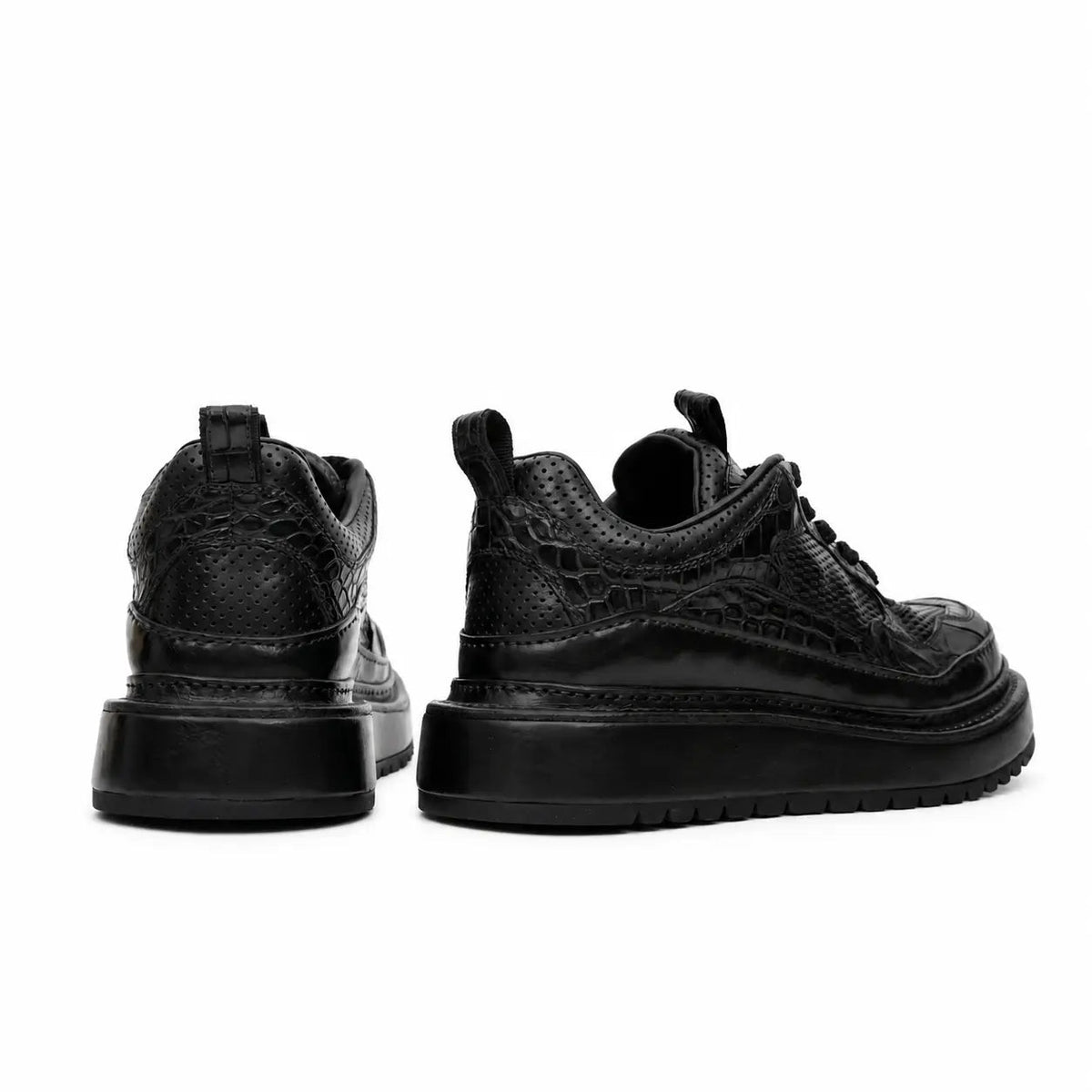 Black Crocodile-Textured Platform Sneaker