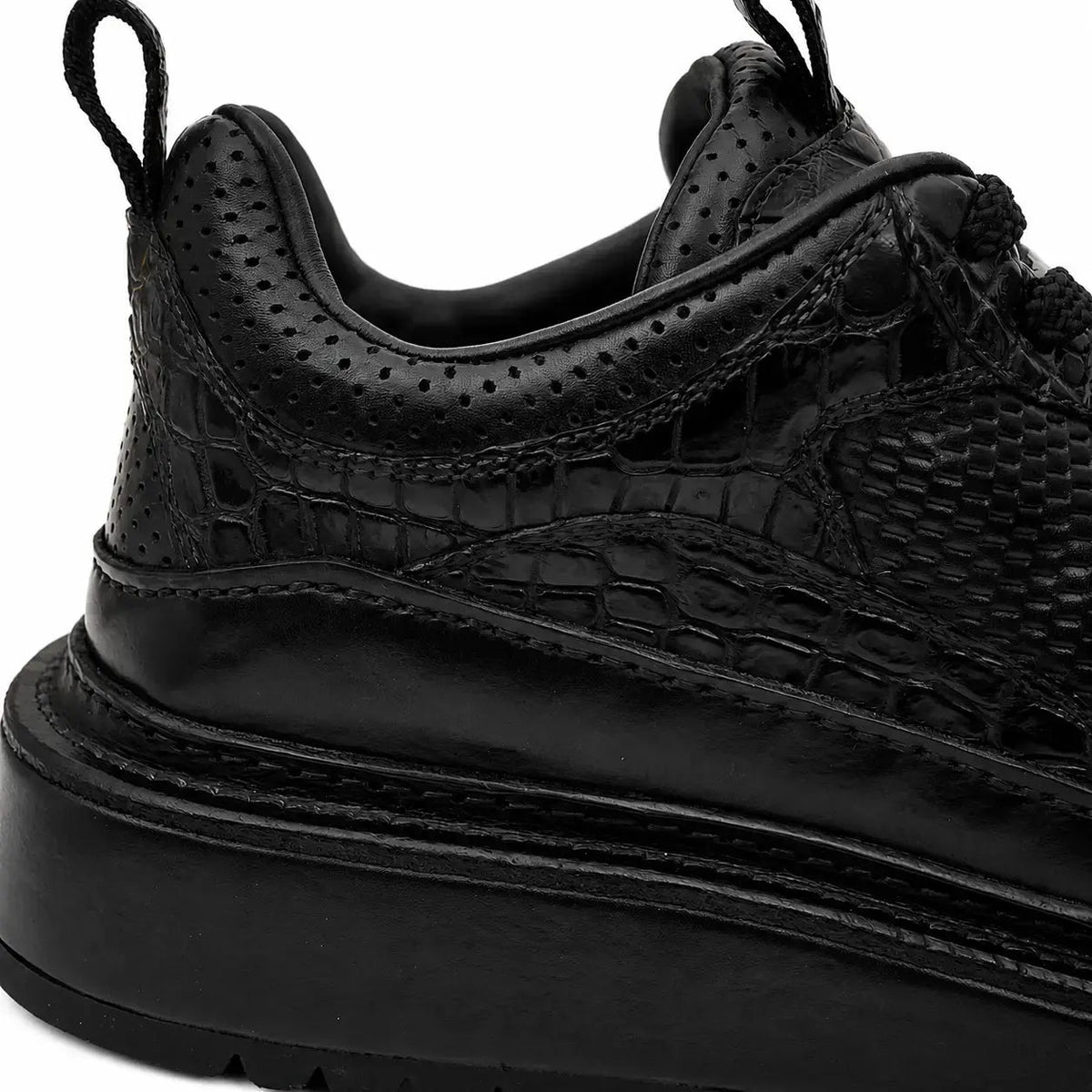 Black Crocodile-Textured Platform Sneaker
