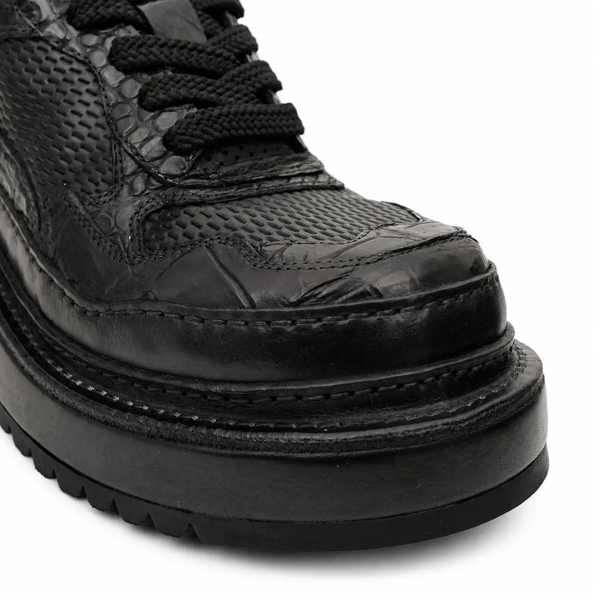 Black Crocodile-Textured Platform Sneaker