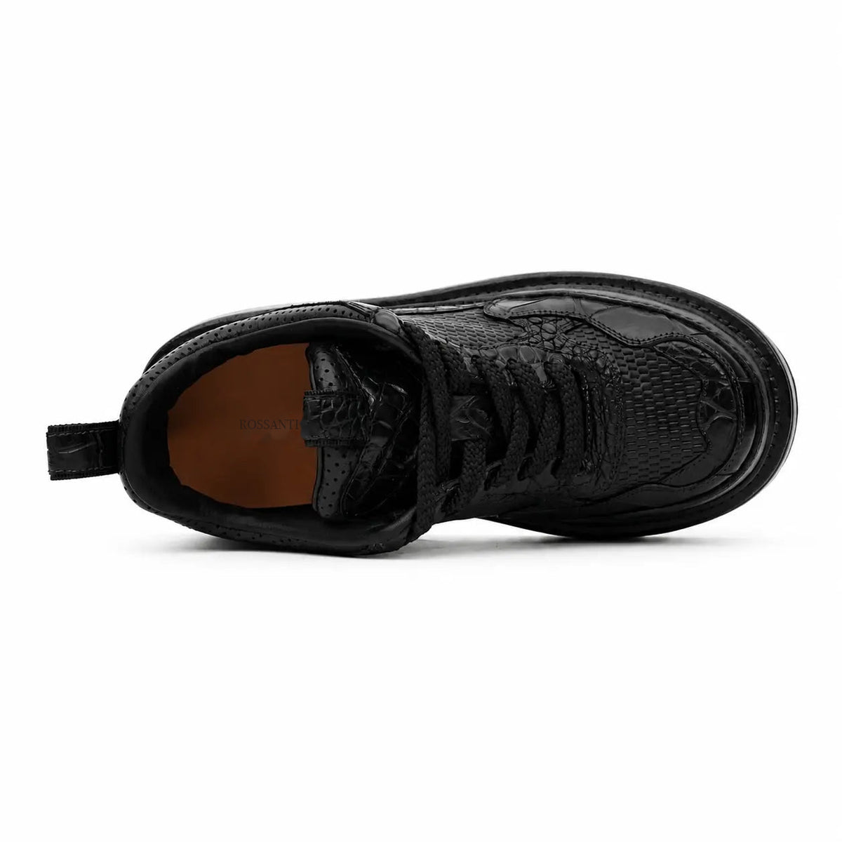 Black Crocodile-Textured Platform Sneaker
