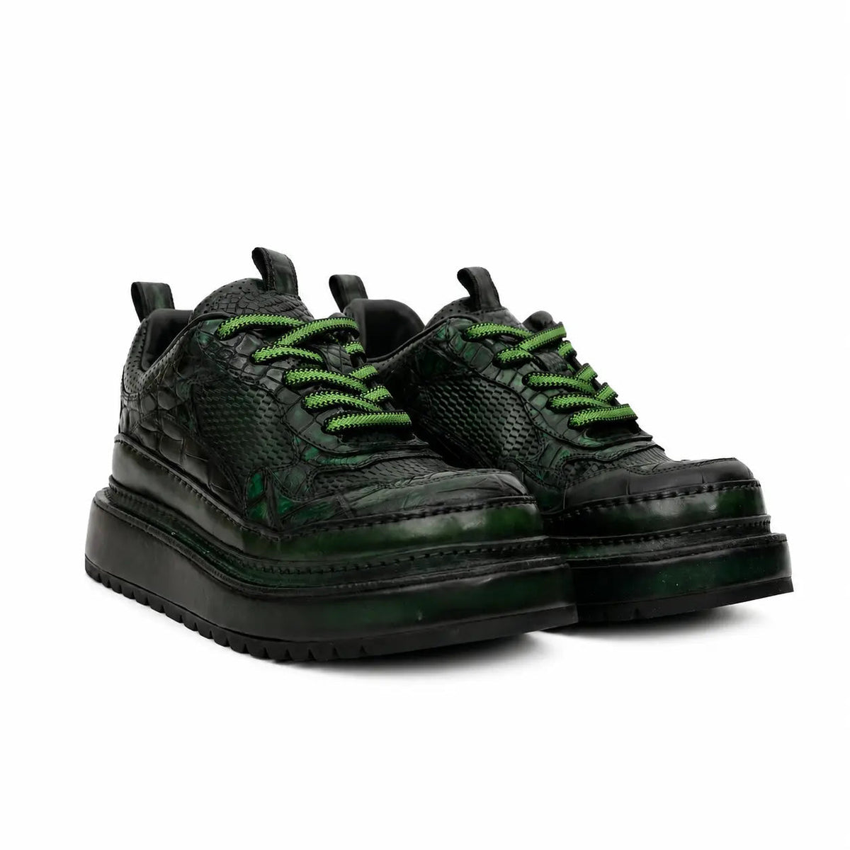Green Patina Platform Leather Sneaker