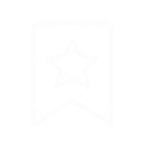 White outline of a ribbon badge with a star