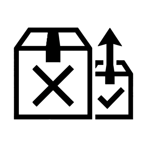 Two parcels marked with a cross and a check mark, representing inventory planning.